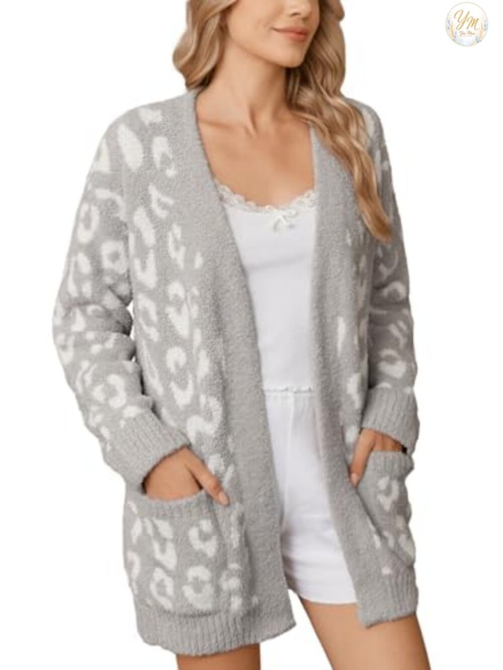 Women's Open Front Cardigan with Pockets, Long Sleeve Cozy Sweater